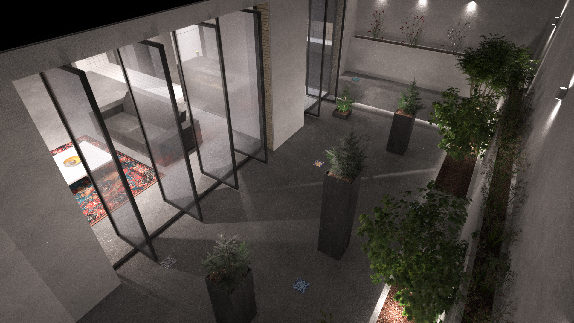 AI-assisted 3D architectural visualization of a modern courtyard by Kasra Shafiee