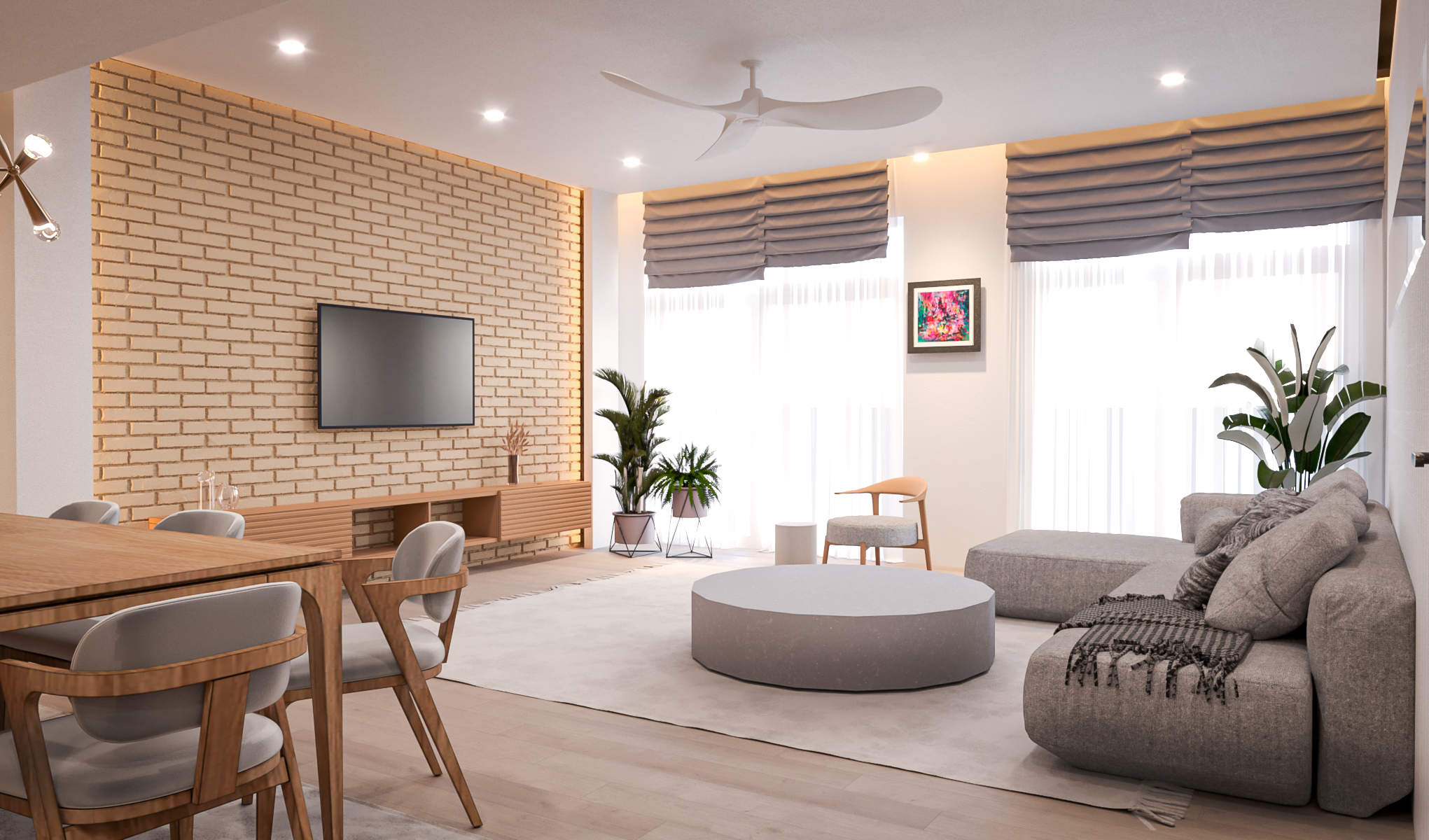 Natural Harmony: Modern Kitchen and Living Room Design with Warm Neutrals and Organic Textures — image 1